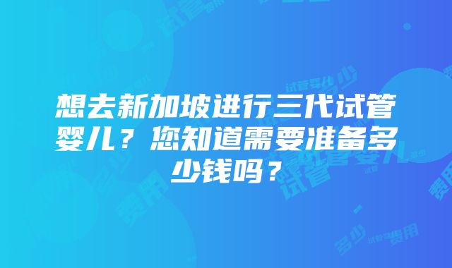 想去新加坡进行三代试管婴儿？您知道需要准备多少钱吗？