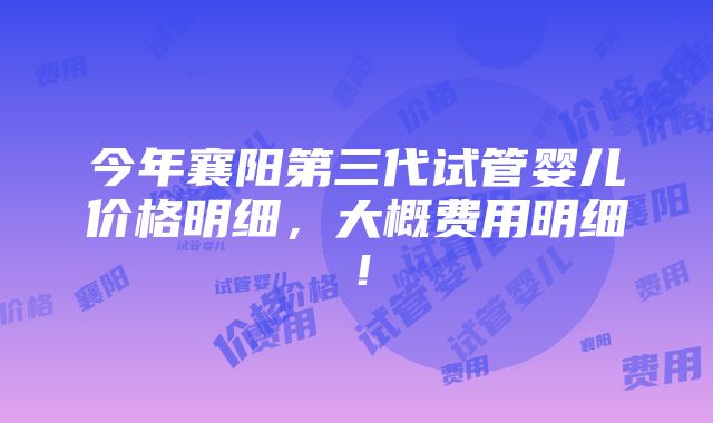 今年襄阳第三代试管婴儿价格明细，大概费用明细！