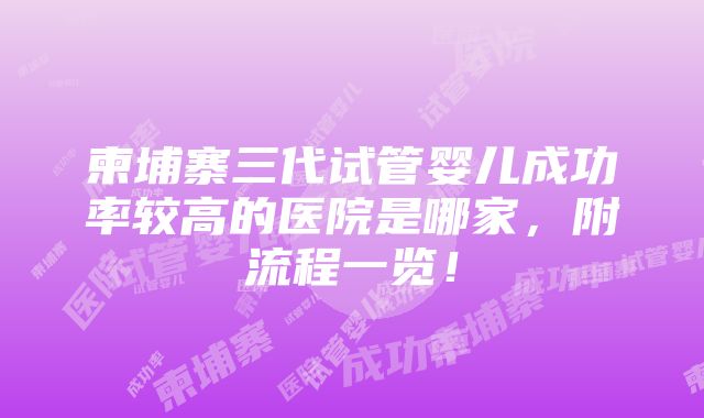 柬埔寨三代试管婴儿成功率较高的医院是哪家，附流程一览！