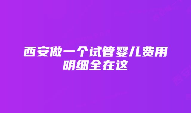 西安做一个试管婴儿费用明细全在这