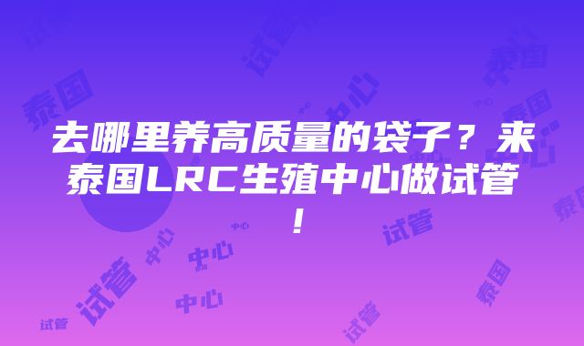 去哪里养高质量的袋子？来泰国LRC生殖中心做试管！