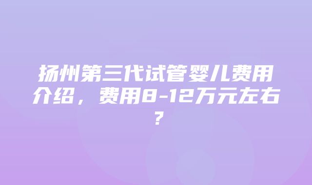 扬州第三代试管婴儿费用介绍，费用8-12万元左右？