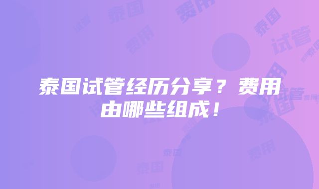 泰国试管经历分享？费用由哪些组成！