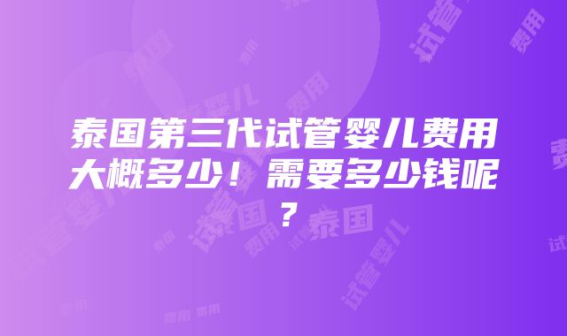 泰国第三代试管婴儿费用大概多少！需要多少钱呢？