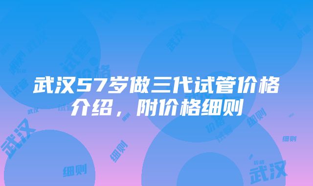 武汉57岁做三代试管价格介绍，附价格细则