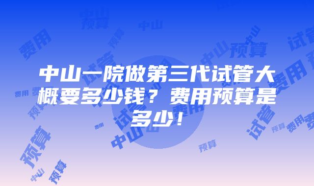 中山一院做第三代试管大概要多少钱？费用预算是多少！