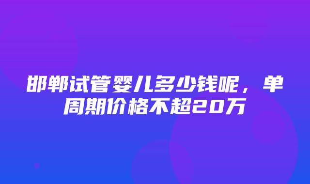 邯郸试管婴儿多少钱呢，单周期价格不超20万