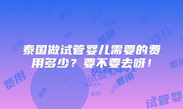 泰国做试管婴儿需要的费用多少？要不要去呀！