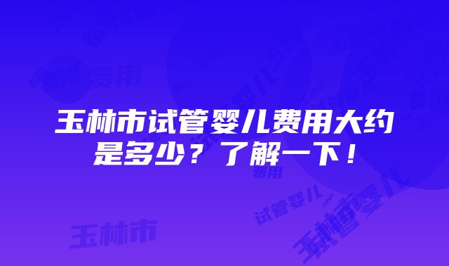 玉林市试管婴儿费用大约是多少？了解一下！