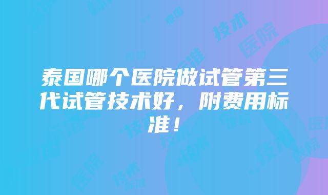 泰国哪个医院做试管第三代试管技术好，附费用标准！