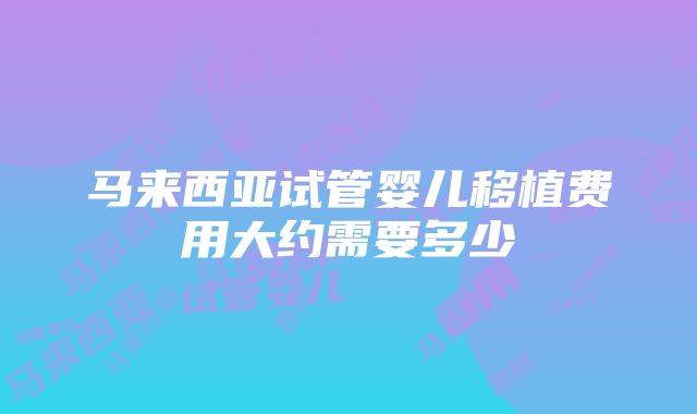 马来西亚试管婴儿移植费用大约需要多少