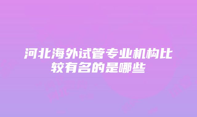 河北海外试管专业机构比较有名的是哪些