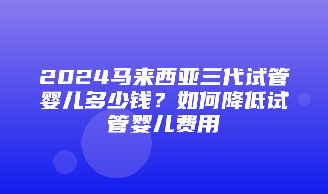 2024马来西亚三代试管婴儿多少钱？如何降低试管婴儿费用