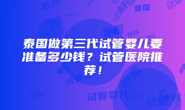 泰国做第三代试管婴儿要准备多少钱？试管医院推荐！