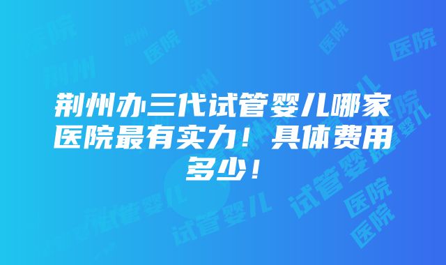 荆州办三代试管婴儿哪家医院最有实力！具体费用多少！