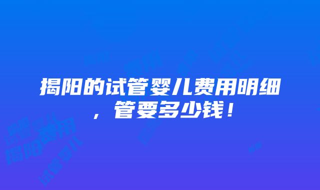 揭阳的试管婴儿费用明细，管要多少钱！