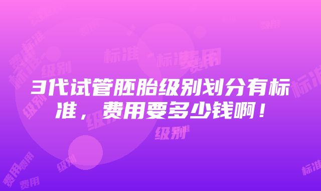 3代试管胚胎级别划分有标准，费用要多少钱啊！