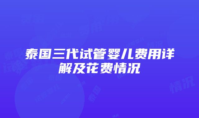 泰国三代试管婴儿费用详解及花费情况