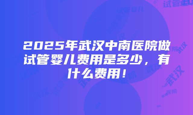 2025年武汉中南医院做试管婴儿费用是多少，有什么费用！