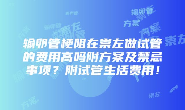 输卵管梗阻在崇左做试管的费用高吗附方案及禁忌事项？附试管生活费用！