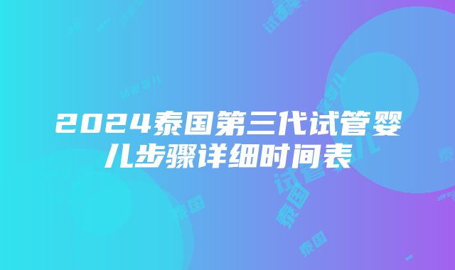 2024泰国第三代试管婴儿步骤详细时间表