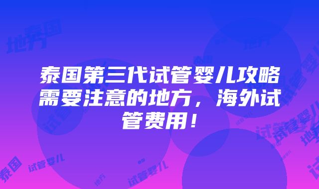 泰国第三代试管婴儿攻略需要注意的地方，海外试管费用！