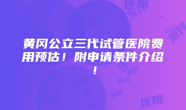 黄冈公立三代试管医院费用预估！附申请条件介绍！