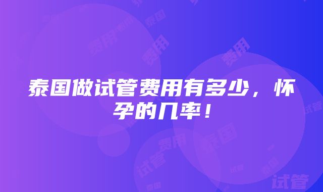 泰国做试管费用有多少，怀孕的几率！