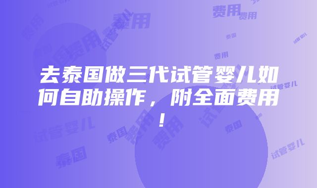 去泰国做三代试管婴儿如何自助操作，附全面费用！