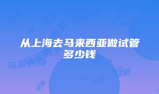 从上海去马来西亚做试管多少钱