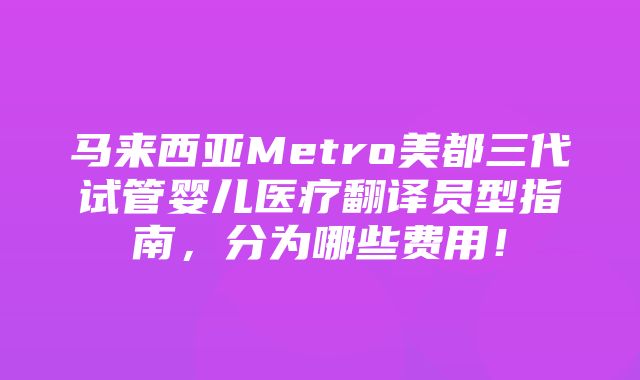 马来西亚Metro美都三代试管婴儿医疗翻译员型指南，分为哪些费用！