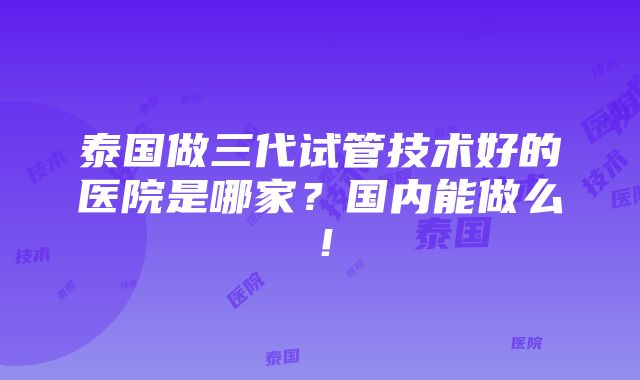 泰国做三代试管技术好的医院是哪家？国内能做么！