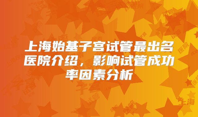 上海始基子宫试管最出名医院介绍，影响试管成功率因素分析