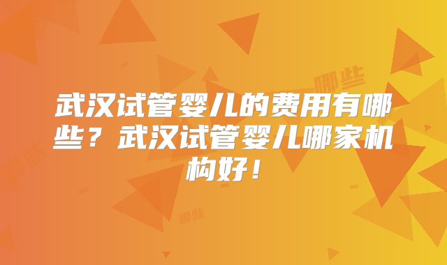 武汉试管婴儿的费用有哪些？武汉试管婴儿哪家机构好！