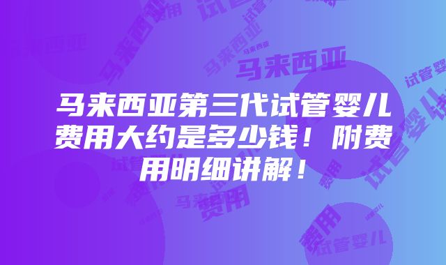 马来西亚第三代试管婴儿费用大约是多少钱！附费用明细讲解！