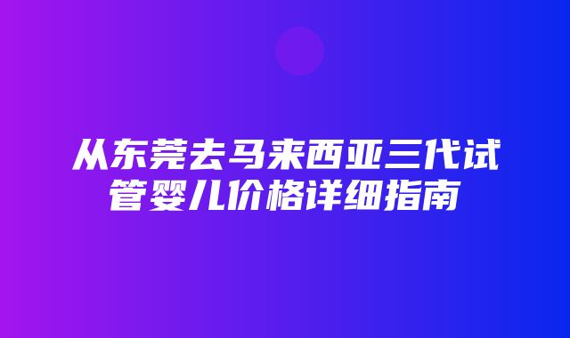 从东莞去马来西亚三代试管婴儿价格详细指南