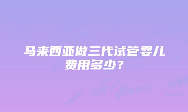 马来西亚做三代试管婴儿费用多少？