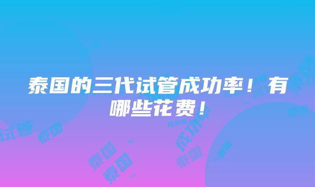 泰国的三代试管成功率！有哪些花费！