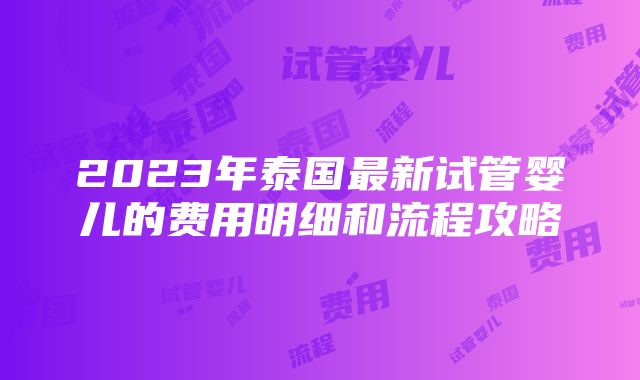 2023年泰国最新试管婴儿的费用明细和流程攻略