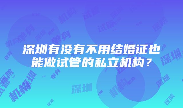 深圳有没有不用结婚证也能做试管的私立机构？