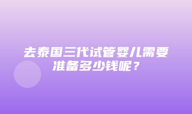 去泰国三代试管婴儿需要准备多少钱呢？