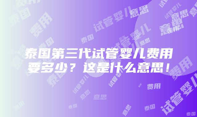 泰国第三代试管婴儿费用要多少？这是什么意思！