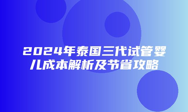 2024年泰国三代试管婴儿成本解析及节省攻略