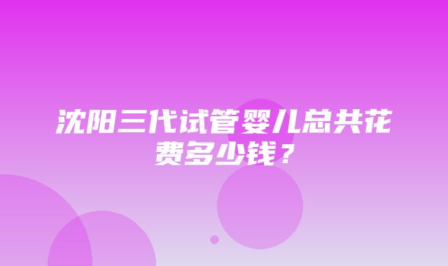 沈阳三代试管婴儿总共花费多少钱？