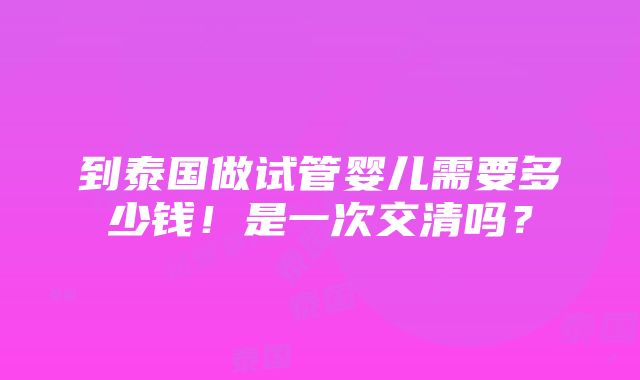 到泰国做试管婴儿需要多少钱！是一次交清吗？