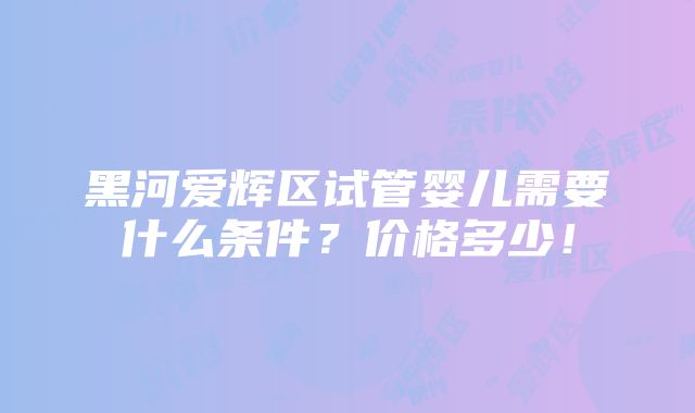 黑河爱辉区试管婴儿需要什么条件？价格多少！