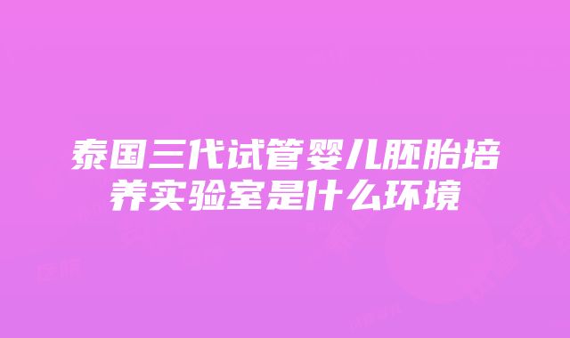 泰国三代试管婴儿胚胎培养实验室是什么环境