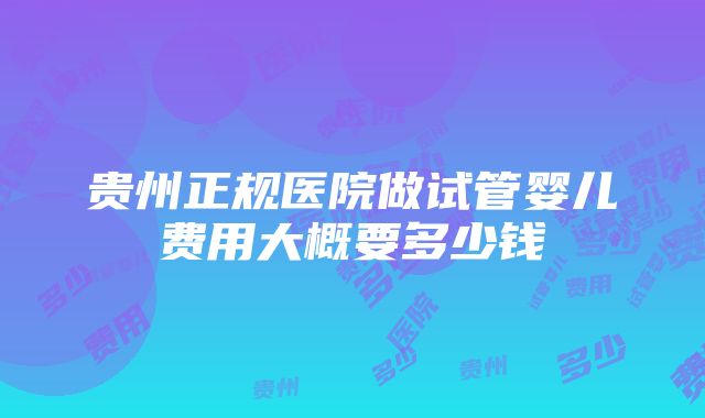 贵州正规医院做试管婴儿费用大概要多少钱