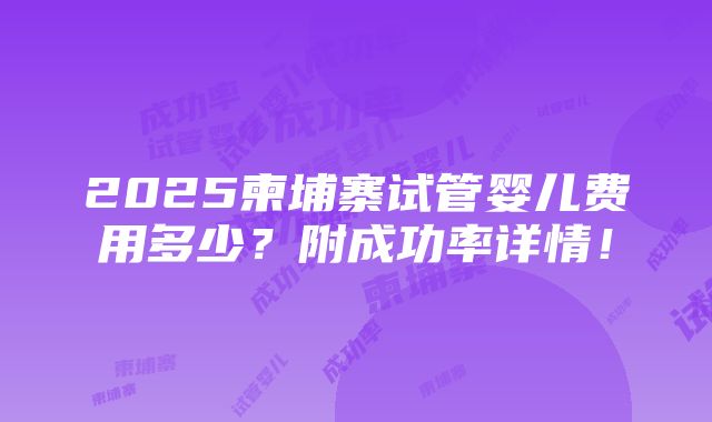 2025柬埔寨试管婴儿费用多少？附成功率详情！