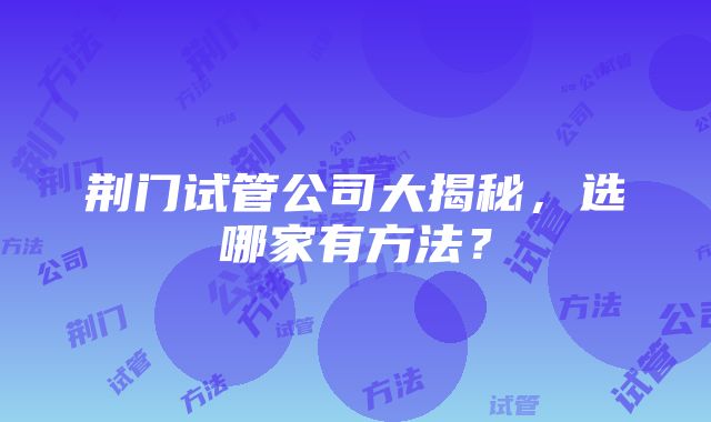 荆门试管公司大揭秘，选哪家有方法？